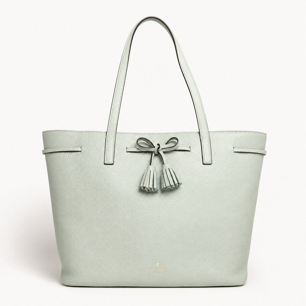 Kate Spade New York Mint Green Pebbled Leather Tassel Tote Shoulder Bag